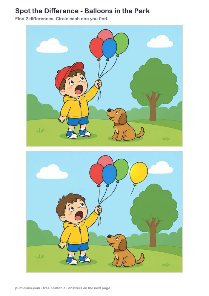 Balloons in the Park printable, page one