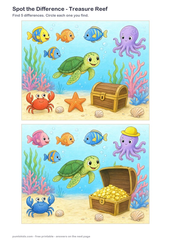 Treasure Reef printable, page one