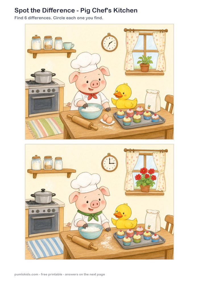 Pig Chef's Kitchen printable, page one