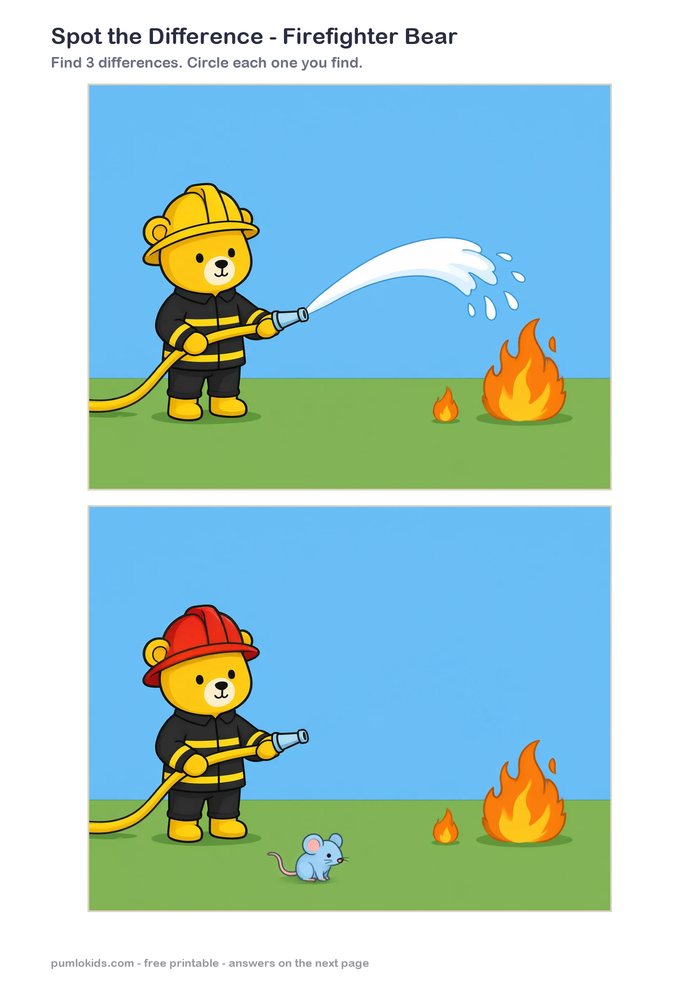 Firefighter Bear printable, page one
