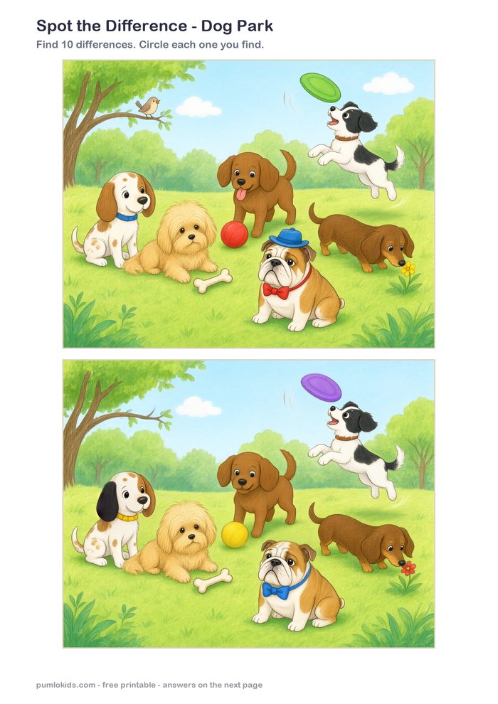 Dog Park printable, page one
