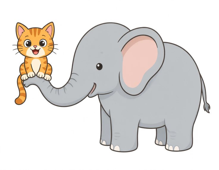 Elephant and Cat printable