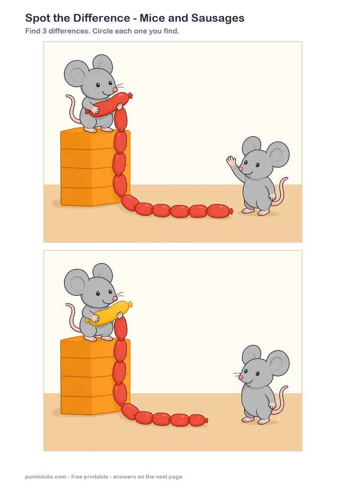 Mice and Sausages printable, page one