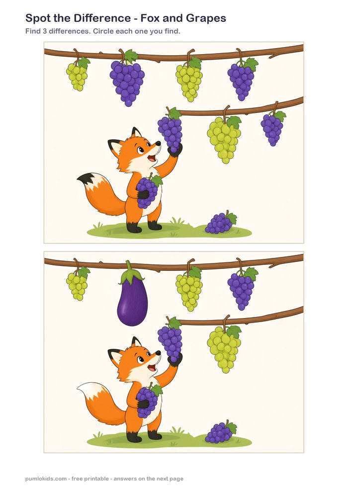 Fox and Grapes printable, page one